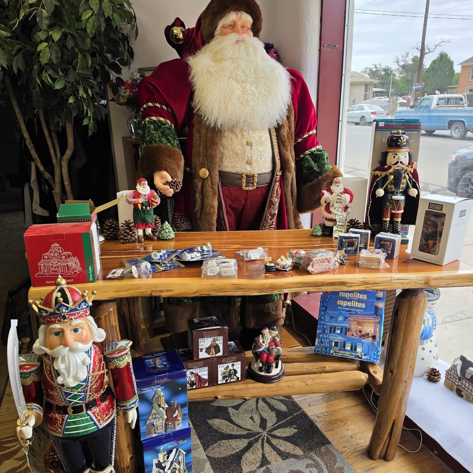 Holiday collectibles and display pieces in the shop